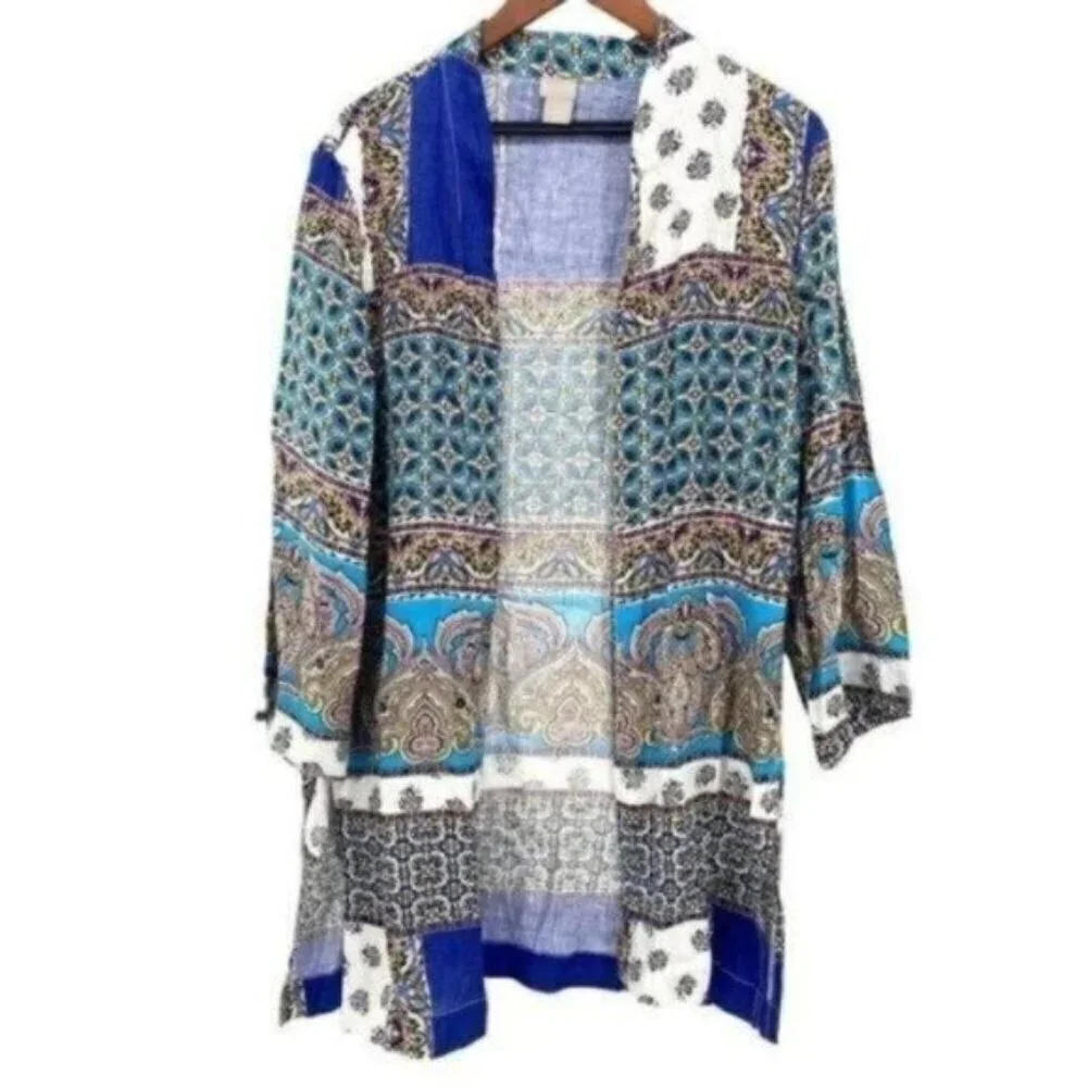 Chico’s Patchwork Linen Kimono Duster Jacket